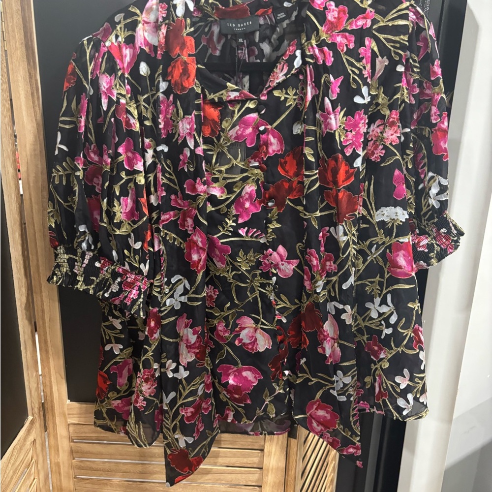 Ted Baker Black and Pink Floral Blouse